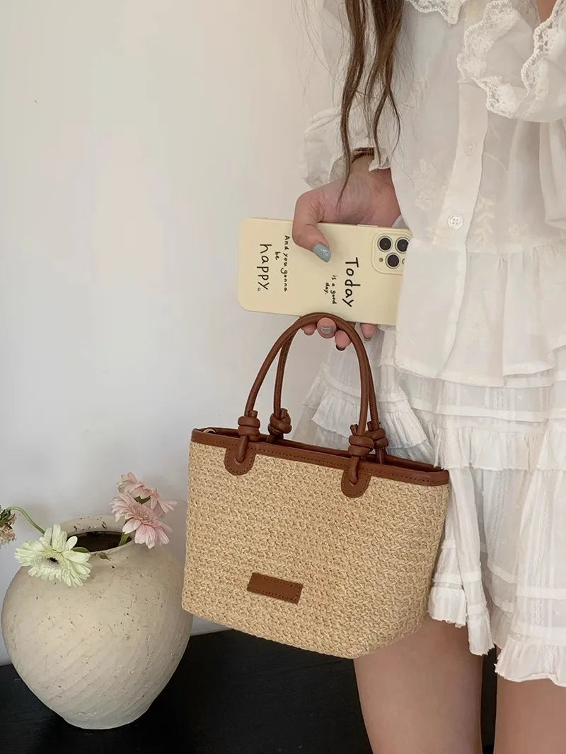 Bolsa Feminina de Palha Estilo Bucket – Casual, Leve e Sofisticada para o Verão