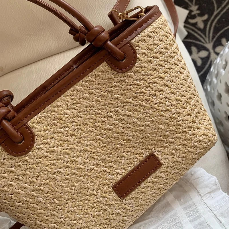 Bolsa Feminina de Palha Estilo Bucket – Casual, Leve e Sofisticada para o Verão