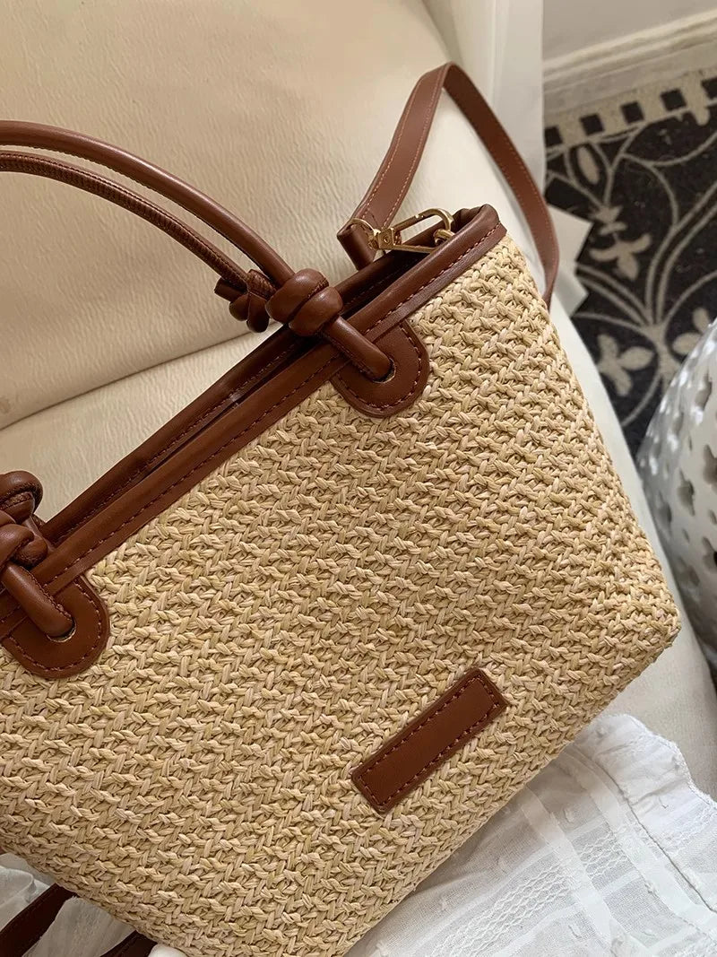 Bolsa Feminina de Palha Estilo Bucket – Casual, Leve e Sofisticada para o Verão