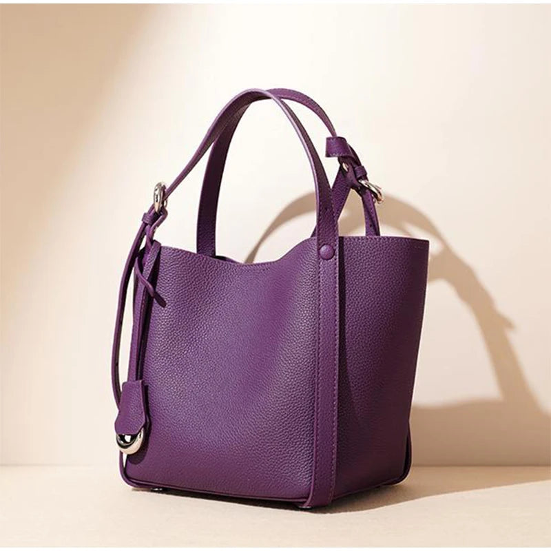 Bolsa Feminina de Couro Legítimo – Luxo Primavera/Verão 2025 | Estilo Cesta | Grande Capacidade